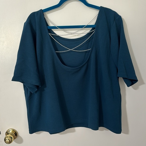 New with tags ANDTHEWHY teal and pearl detail crop top - Picture 6 of 11
